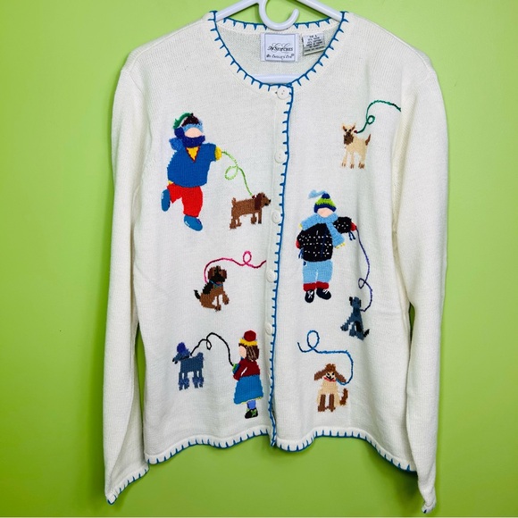 In Stitches by Eagles Eye sweater cardigan white winter themes size L NWT - Picture 1 of 7
